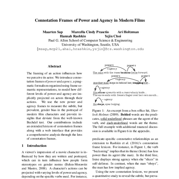Connotation Frames of Power and Agency in Modern Films - ACL Anthology