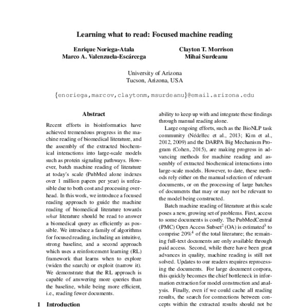 Learning what to read: Focused machine reading - ACL Anthology