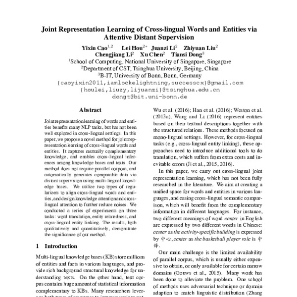 Joint Representation Learning of Cross-lingual Words and Entities via ...