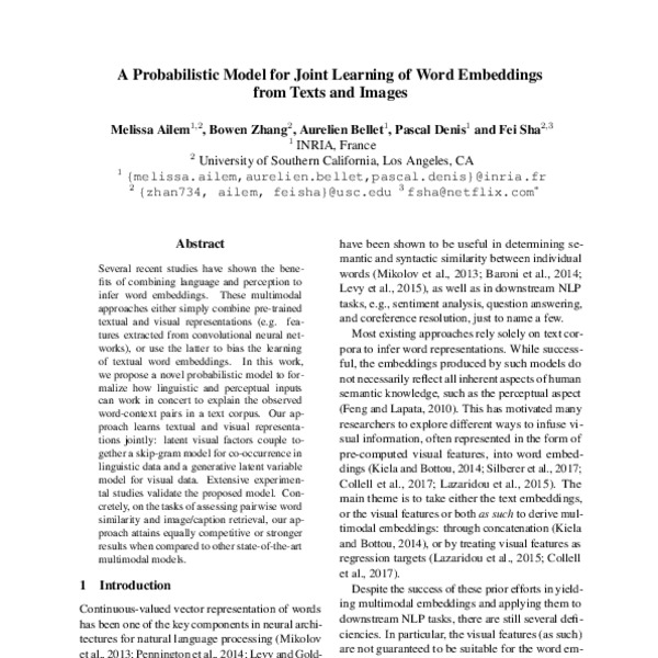 A Probabilistic Model for Joint Learning of Word Embeddings from Texts ...