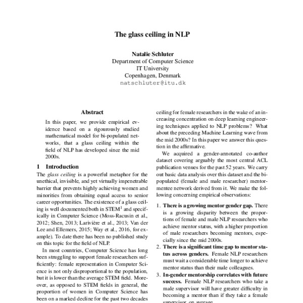 The glass ceiling in NLP ACL Anthology
