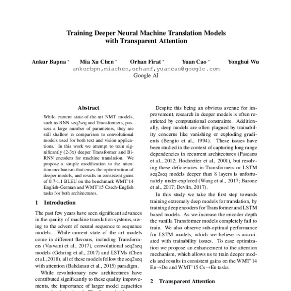 Training Deeper Neural Machine Translation Models with Transparent ...