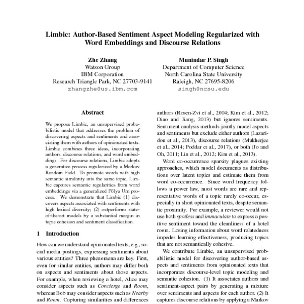 Limbic: Author-Based Sentiment Aspect Modeling Regularized with Word ...