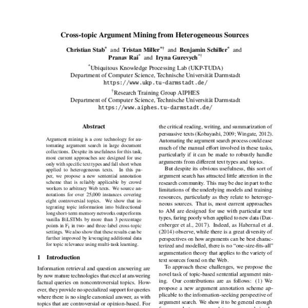 Cross-topic Argument Mining from Heterogeneous Sources - ACL Anthology