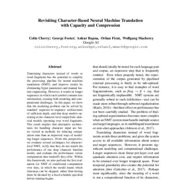 Revisiting Character-Based Neural Machine Translation with Capacity and ...
