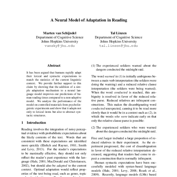 A Neural Model of Adaptation in Reading - ACL Anthology