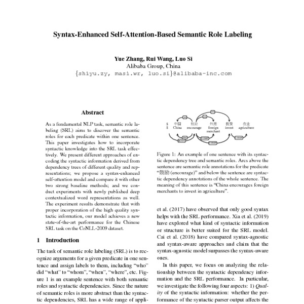 Syntax-Enhanced Self-Attention-Based Semantic Role Labeling - ACL Anthology