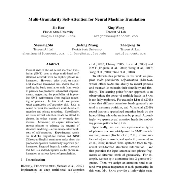 Multi-Granularity Self-Attention for Neural Machine Translation - ACL ...