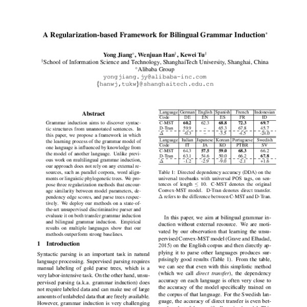 A Regularization-based Framework for Bilingual Grammar Induction - ACL ...