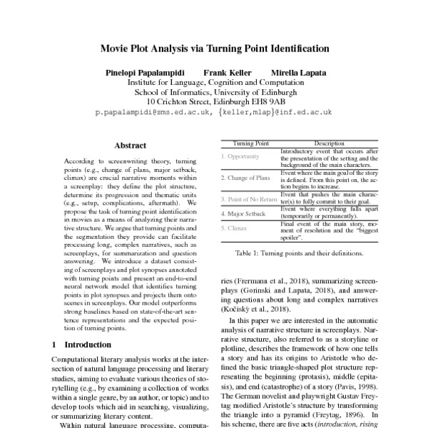 Movie Plot Analysis Via Turning Point Identification Acl Anthology