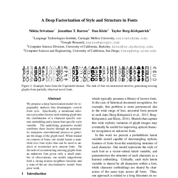 A Deep Factorization of Style and Structure in Fonts - ACL Anthology
