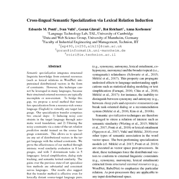 Cross-lingual Semantic Specialization via Lexical Relation Induction ...