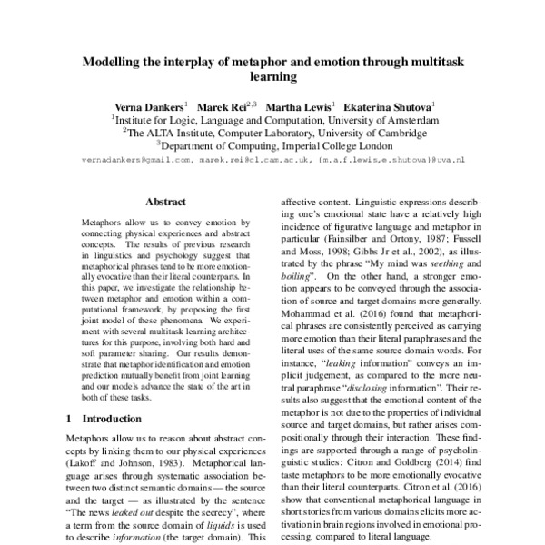 Modelling the interplay of metaphor and emotion through multitask ...