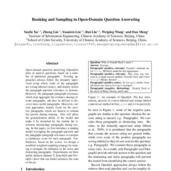 Ranking and Sampling in Open-Domain Question Answering - ACL Anthology