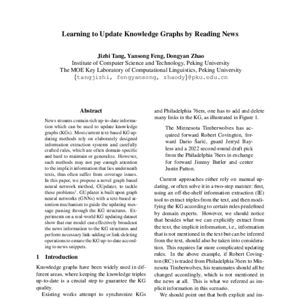 Learning to Update Knowledge Graphs by Reading News - ACL Anthology