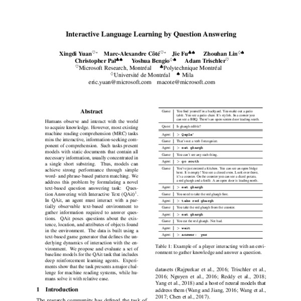 Interactive Language Learning by Question Answering - ACL Anthology