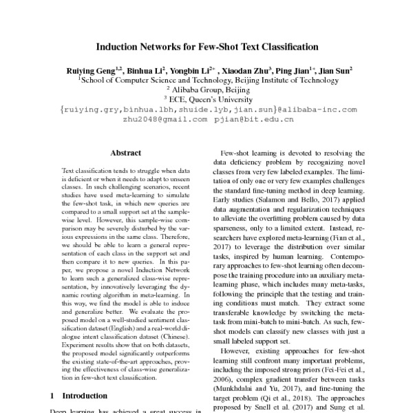 Induction Networks for Few-Shot Text Classification - ACL Anthology