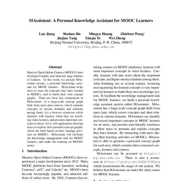 MAssistant: A Personal Knowledge Assistant for MOOC Learners - ACL ...