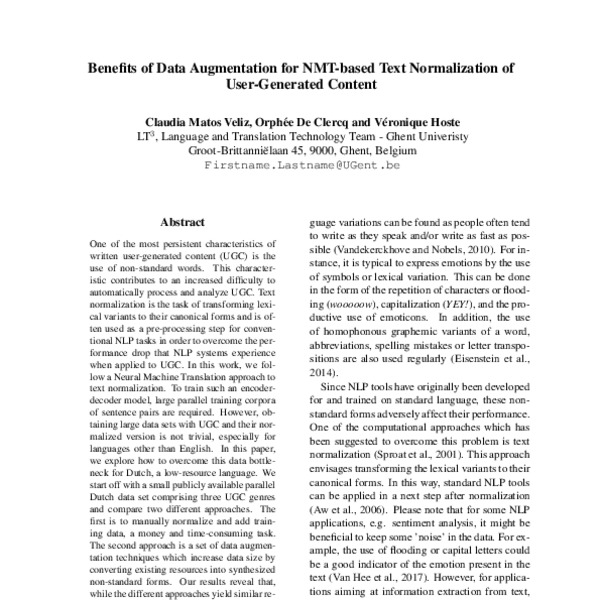Benefits of Data Augmentation for NMT-based Text Normalization of User ...