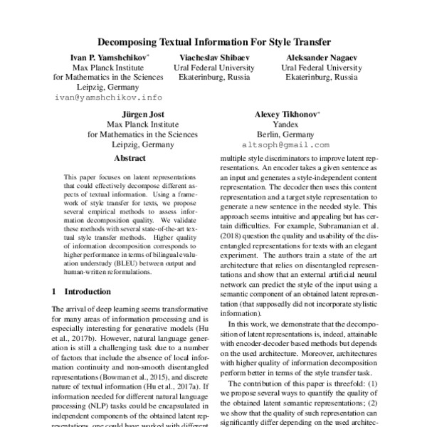 Decomposing Textual Information For Style Transfer - ACL Anthology