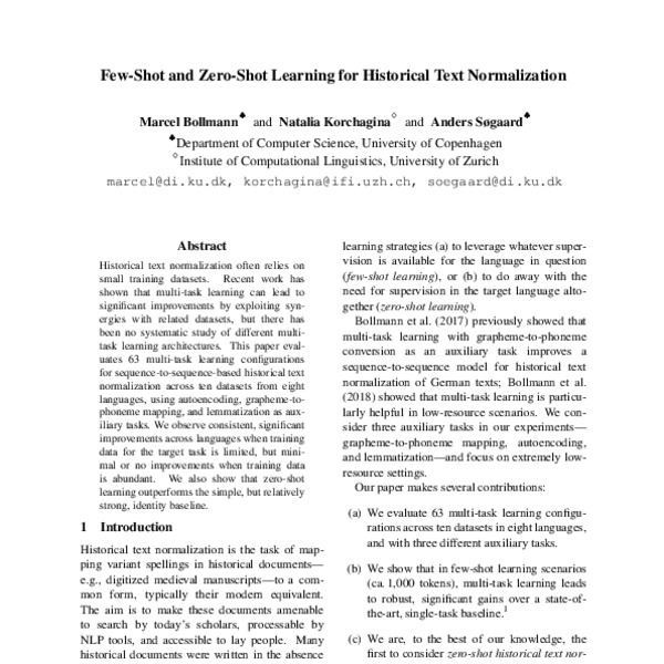 Few-Shot and Zero-Shot Learning for Historical Text Normalization - ACL ...