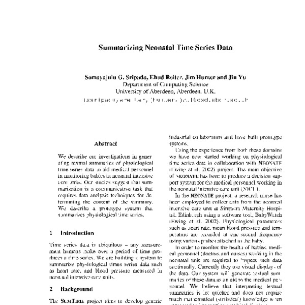 Summarizing Neonatal Time Series Data - ACL Anthology