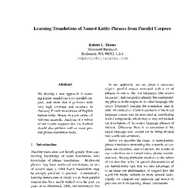 Learning Translations of Named-Entity Phrases from Parallel Corpora ...