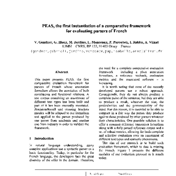 PEAS, the first instantiation of a comparative framework for evaluating ...