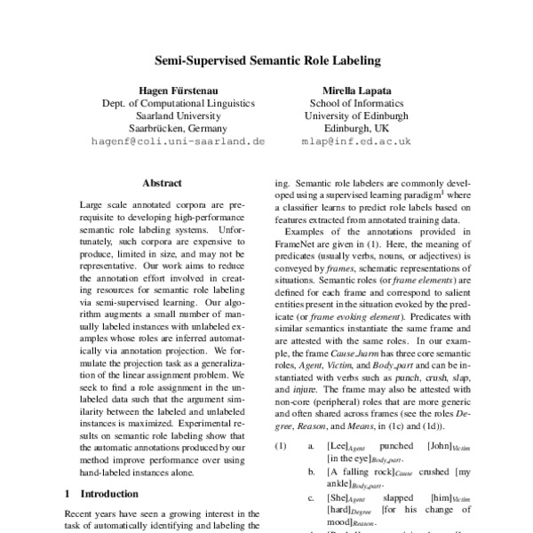 Semi-Supervised Semantic Role Labeling - ACL Anthology