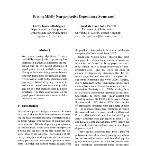 Parsing Mildly Non-Projective Dependency Structures - ACL Anthology