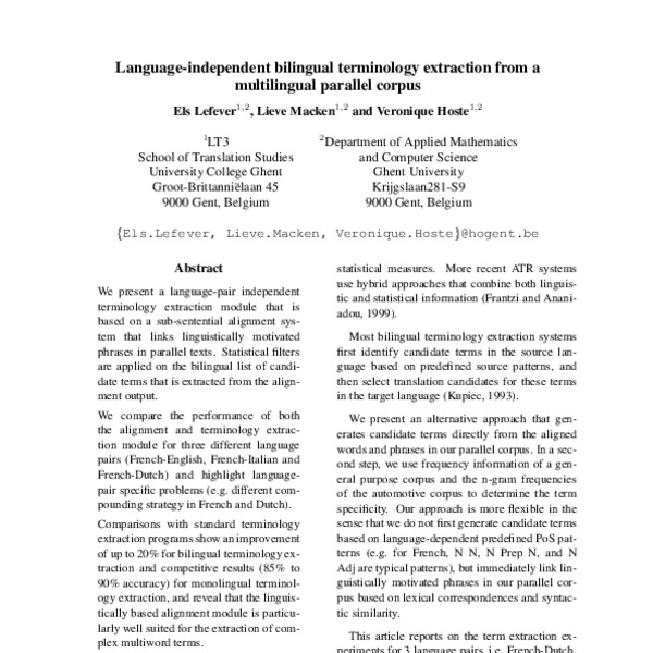 Language-Independent Bilingual Terminology Extraction from a ...