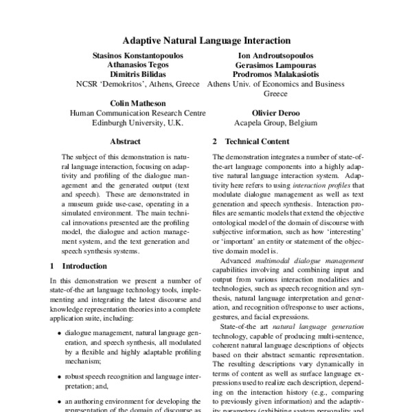 Adaptive Natural Language Interaction - ACL Anthology