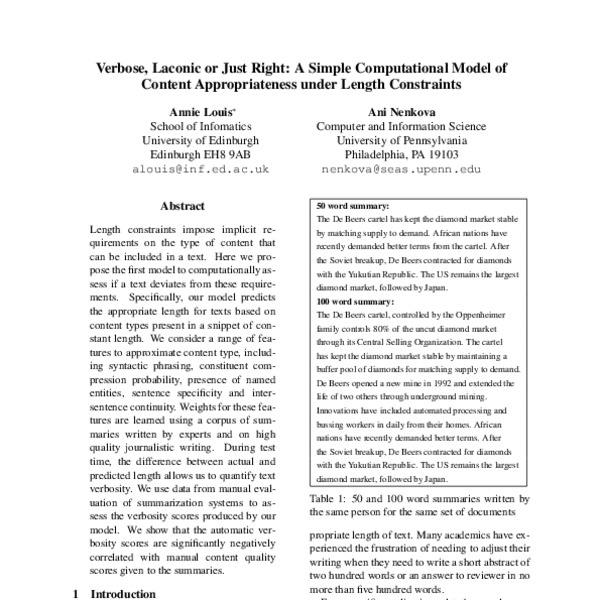Verbose Laconic Or Just Right A Simple Computational Model Of Content
