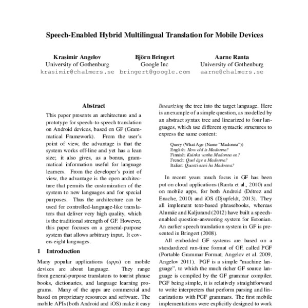 Speech-Enabled Hybrid Multilingual Translation for Mobile Devices - ACL ...