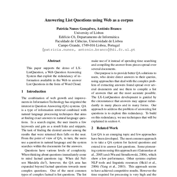 Answering List Questions using Web as a corpus - ACL Anthology