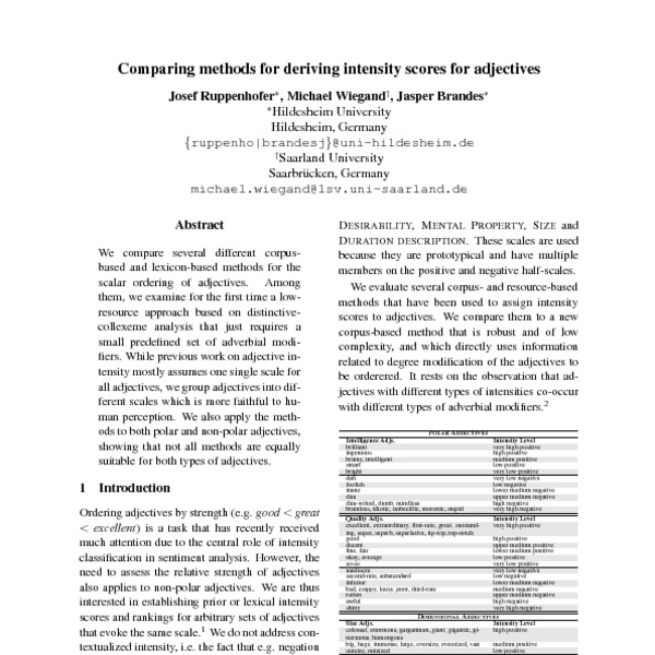 Comparing Methods For Deriving Intensity Scores For Adjectives ACL Anthology