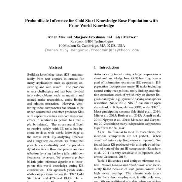 Probabilistic Inference for Cold Start Knowledge Base Population with ...