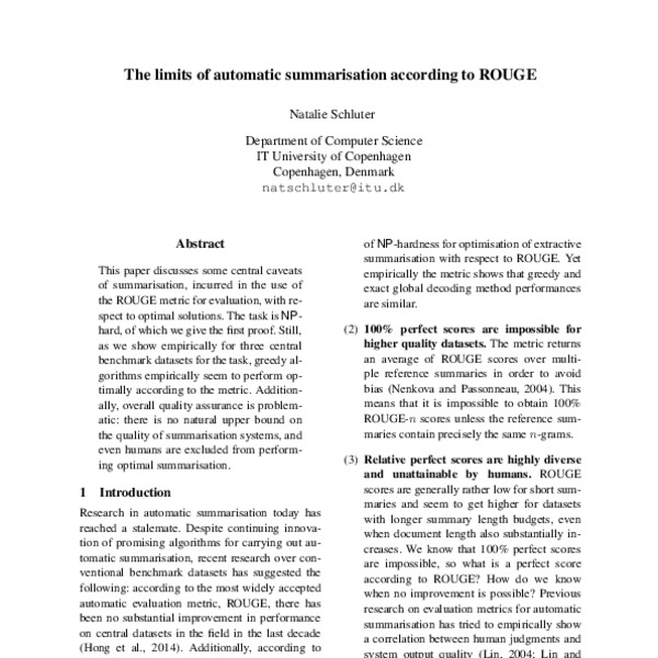 The limits of automatic summarisation according to ROUGE - ACL Anthology