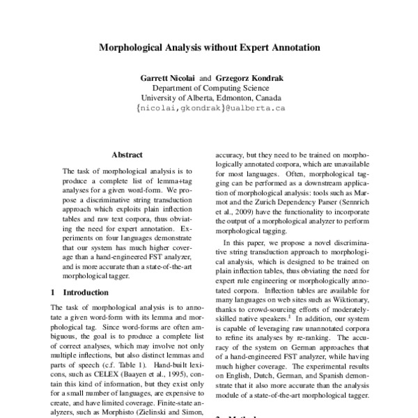 Morphological Analysis without Expert Annotation - ACL Anthology