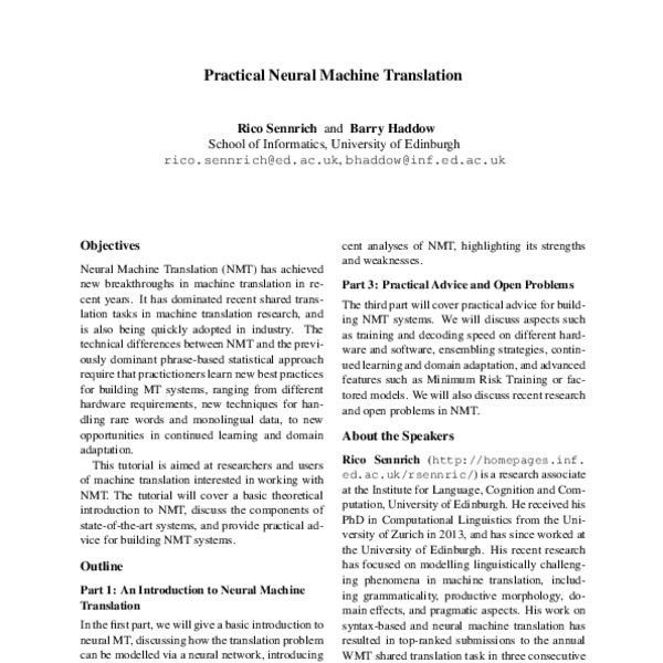 Practical Neural Machine Translation - ACL Anthology