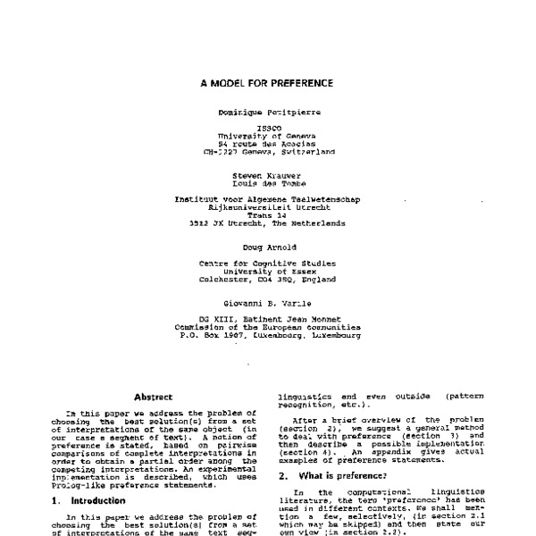 A Model for Preference - ACL Anthology