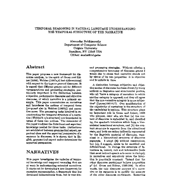 Temporal Reasoning In Natural Language Understanding The Temporal 