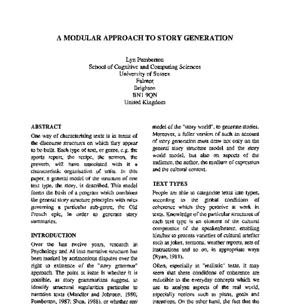 A Modular Approach to Story Generation - ACL Anthology