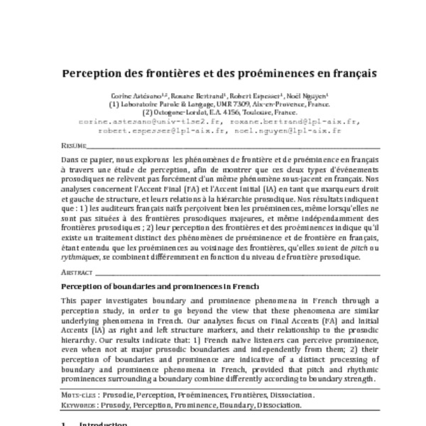 Perception des frontières et des proéminences en français (Perception ...