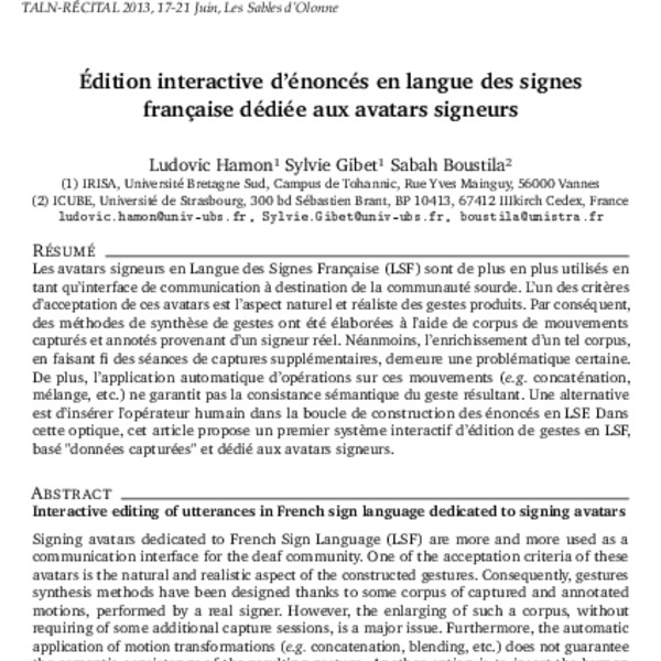 Interactive editing of utterances in French sign language dedicated to ...