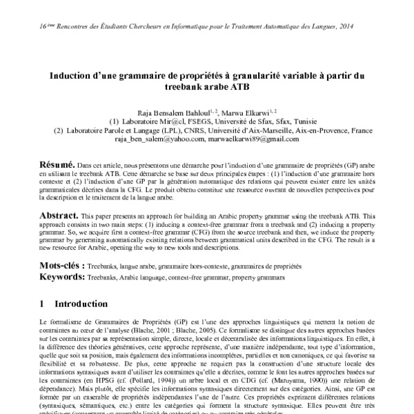 Induction of a variable granularity property grammar from the Arabic ...