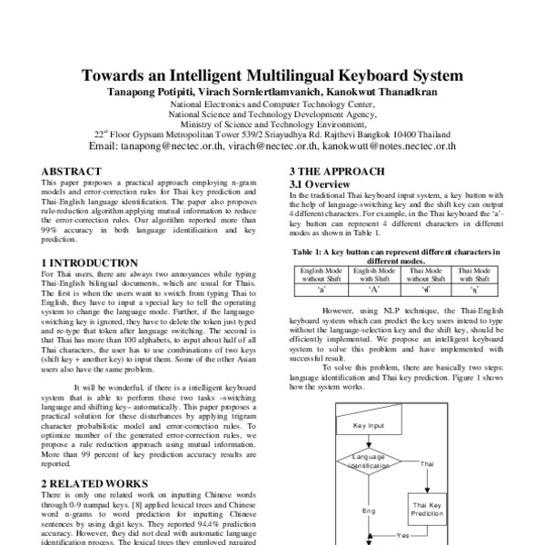 Towards an Intelligent Multilingual Keyboard System - ACL Anthology