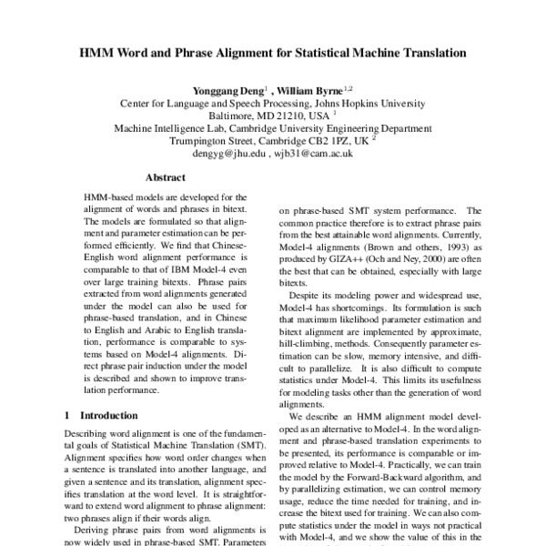 HMM Word and Phrase Alignment for Statistical Machine Translation - ACL ...