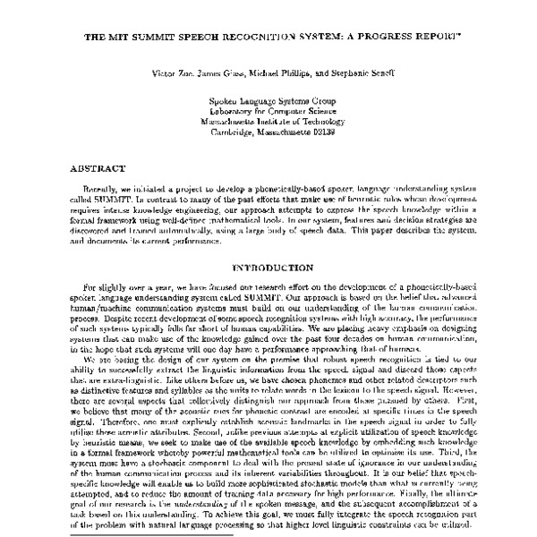 The MIT SUMMIT Speech Recognition System: A Progress Report - ACL Anthology