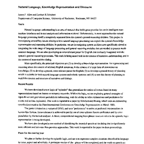 Natural Language, Knowledge Representation and Discourse - ACL Anthology